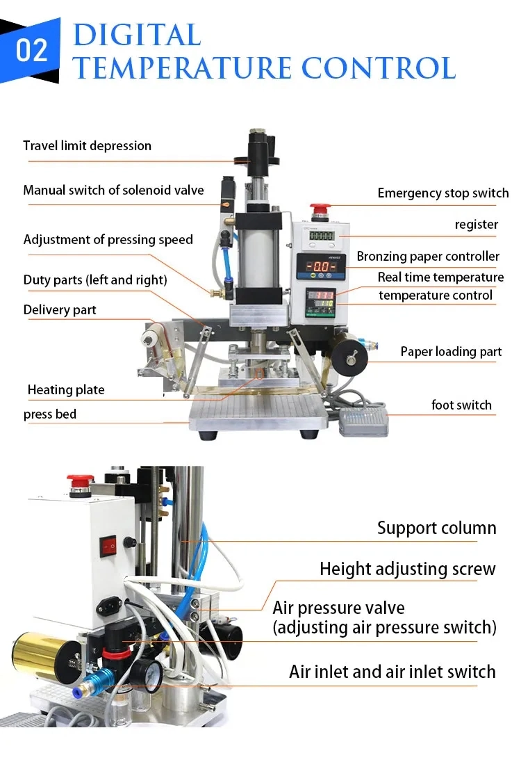 Pneumatic Digital Hot Foil Stamping Machine for Leather Bronzing Machine Leather Logo Heat Emmbossed T Slot Hot Stamping Machine